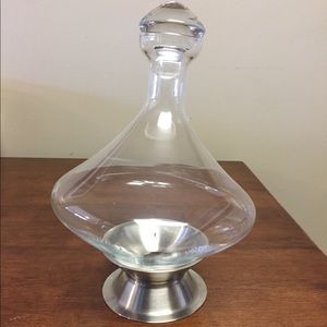 NWOT glass wine decanter with stainless steel base